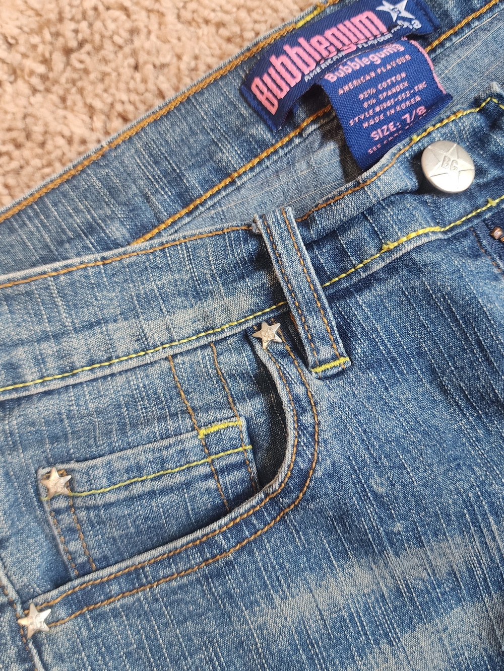 Y2K Bubblegum Denim Capri Jeans, Fits Sz 4 - Picture 4 of 10